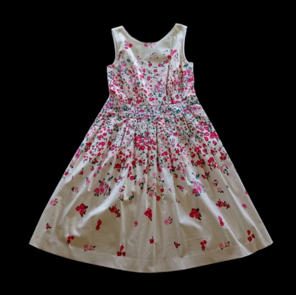 Talbots Floral Pleated Rose Garden Fit & Flare Cotton Dress, size 2 - Picture 3 of 16